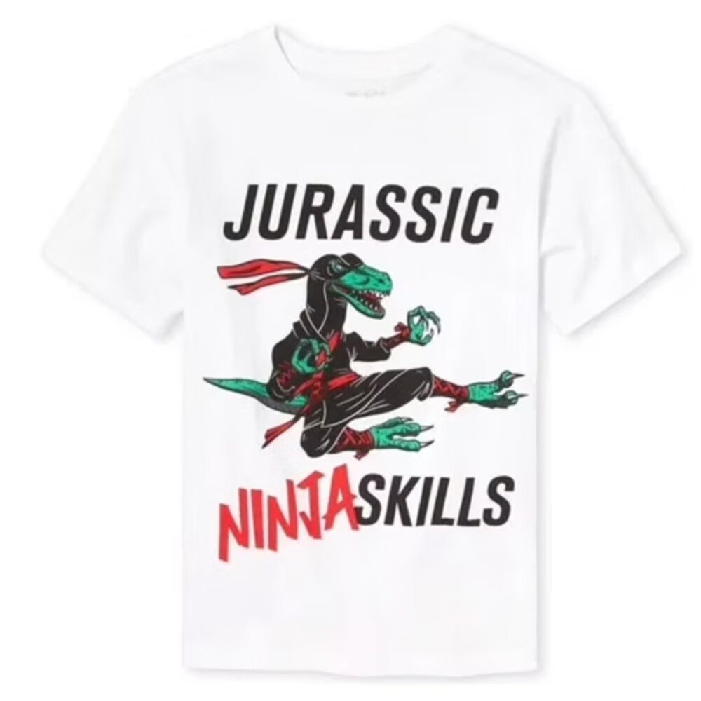 NEW The Children's Place Jurassic Ninja Skills Karate Raptor Dinosaur Tee Top L